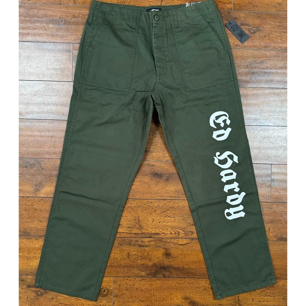 Ed Hardy Screaming Tigers Pants Men's 34 Olive Green Tiger Graphic NWT Y2K